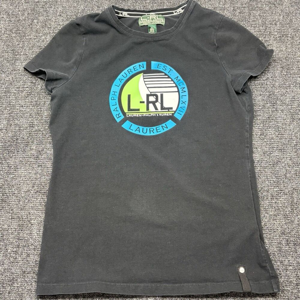 Lauren Active Ralph Lauren Womens Small Black Graphic T-Shirt Short Sleeve Tee